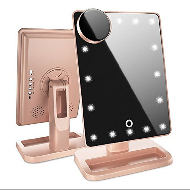 Touch Screen Makeup Mirror With 20 LED Light Bluetooth Music Speaker 10X Magnification