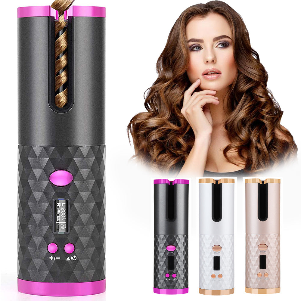Rechargeable Portable Ceramic Hair Curling Iron with LCD Display