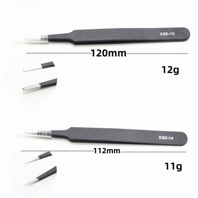 Stainless Steel Black Tweezers Anti-static ESD1mm Elbow Pointed 6-piece Set